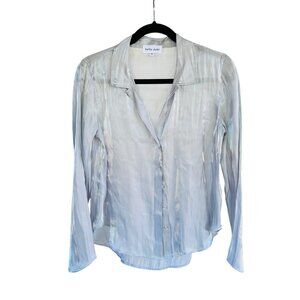 BELLA DAHL XS silver liquid metal shimmery elastic Button Down Shirt Long Sleeve